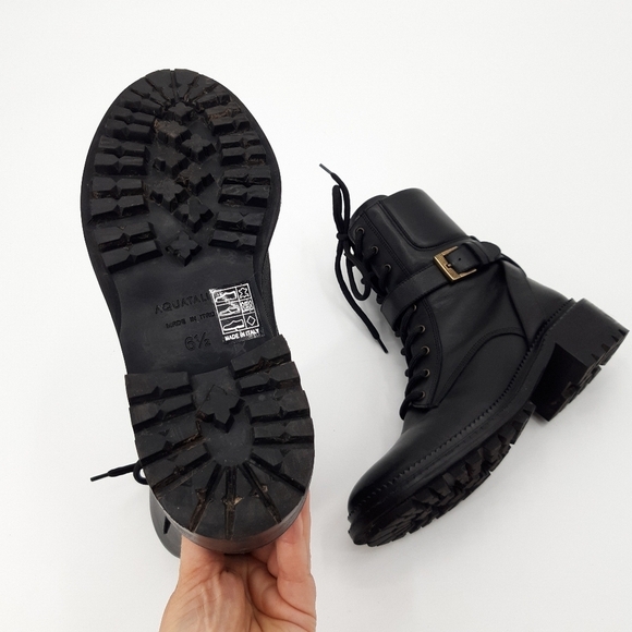AQUATALIA | Octavia Weatherproof Calfskin Buckle Combat Boot in Black - Picture 10 of 11